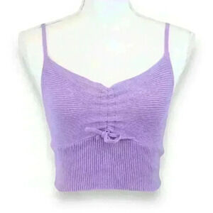 Kendall & Kylie Purple Lavender Ribbed Knit Tank Top w Breast Drawstring Size XS